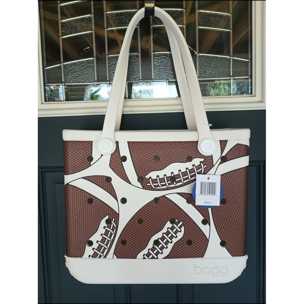 BOGG BAG Football Print Tote W/Clear Plastic Zip Pouch Size M Game Time Team Mom - Picture 2 of 9